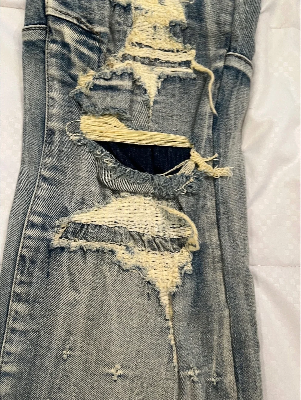 Y2K Distressed patchwork SMOkE RISE Size 48”W x 32” L jeans festival